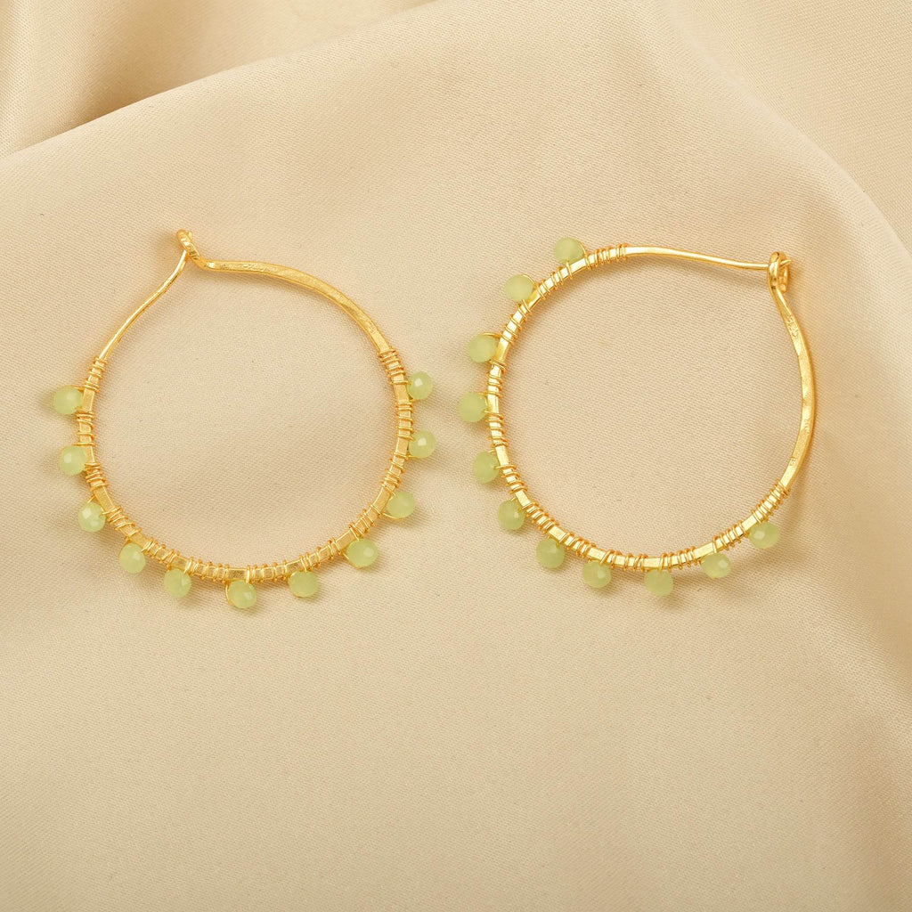 Gold Wire Wrapped Tourmaline Beads Hoop Earrings - La Vitá Jewels
