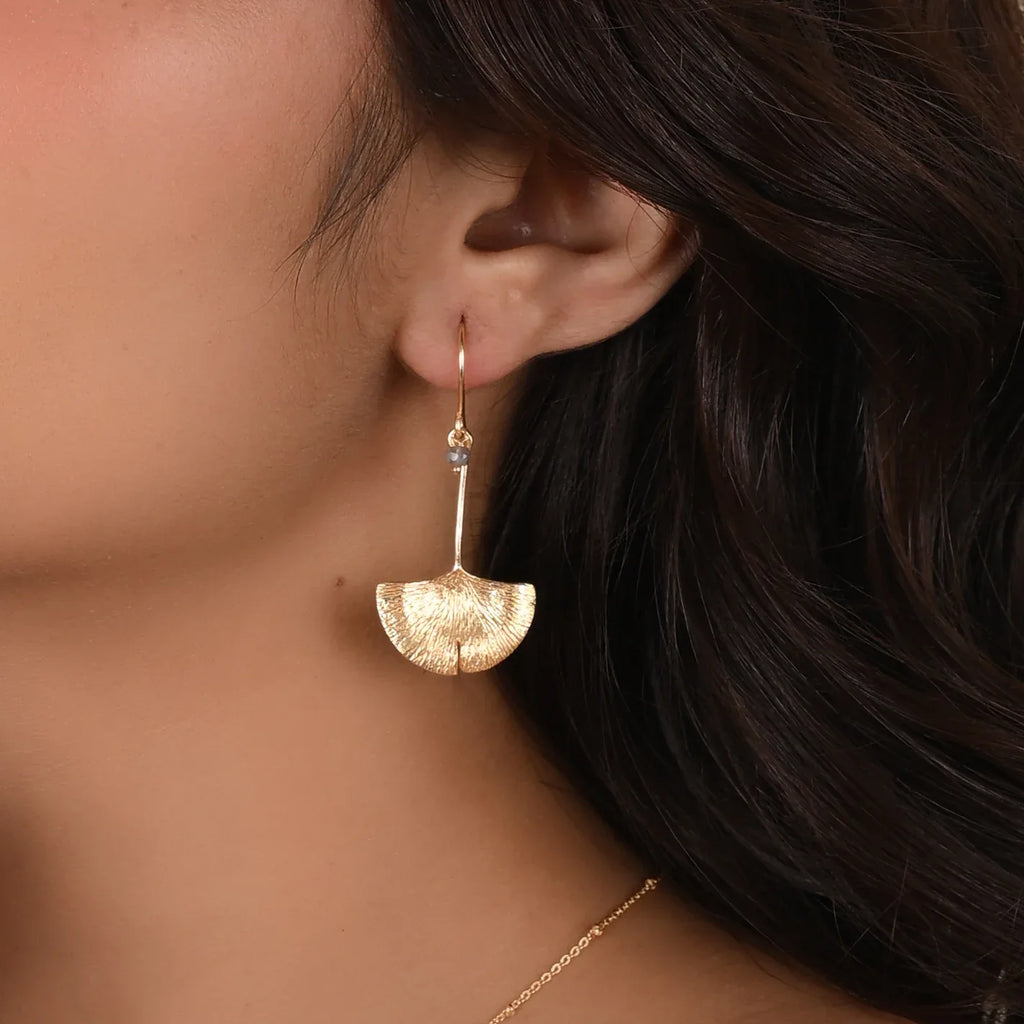 Biloba-Gingko Leaf with Labradorite Dangle Earrings - La Vitá Jewels