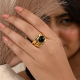 Pearl, Aquamarine, Black Onyx Statement Ring