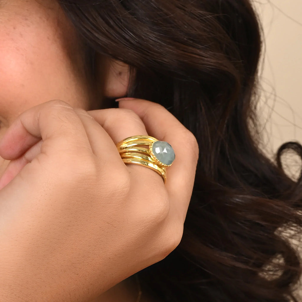 Pearl, Aquamarine, Black Onyx Statement Ring - La Vitá Jewels