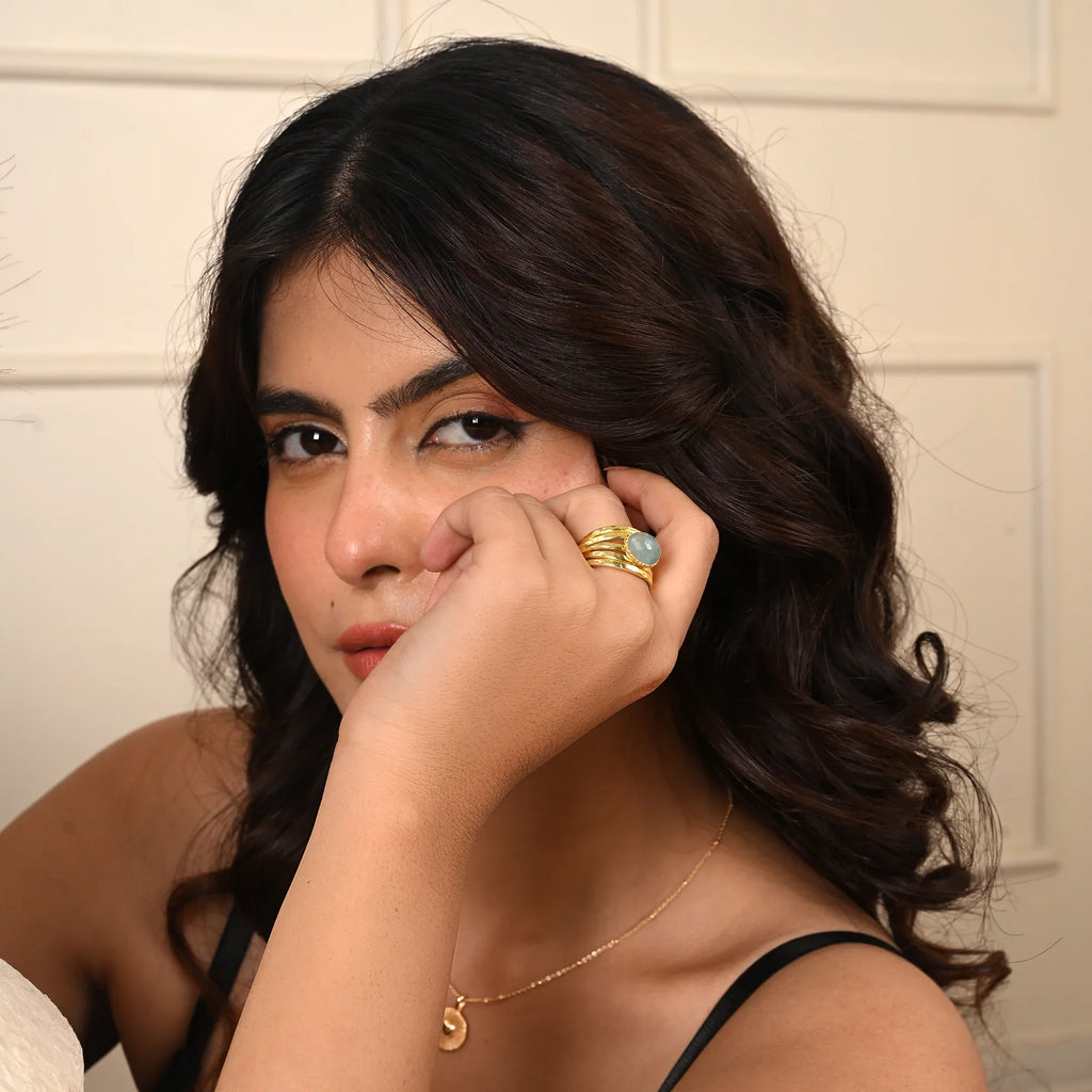 Pearl, Aquamarine, Black Onyx Statement Ring - La Vitá Jewels