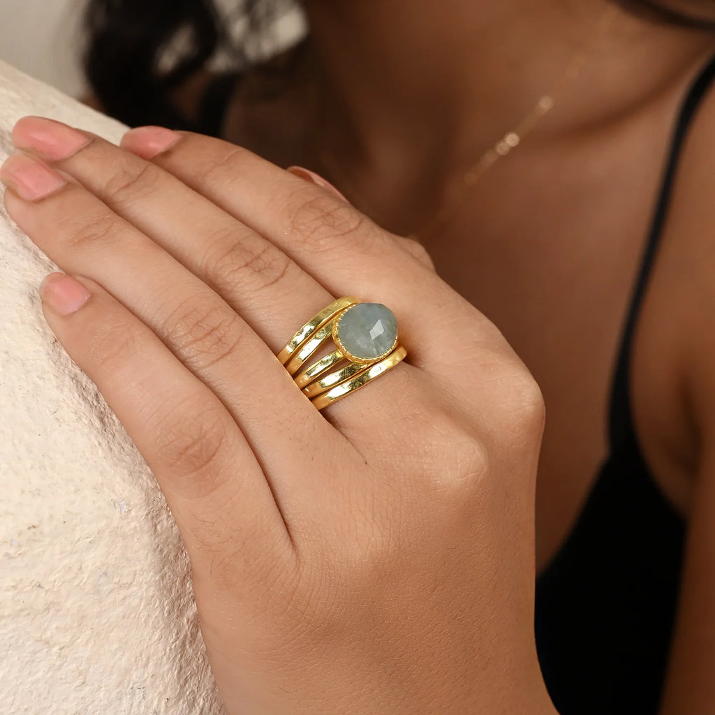 Pearl, Aquamarine, Black Onyx Statement Ring - La Vitá Jewels