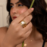 Pearl, Aquamarine, Black Onyx Statement Ring