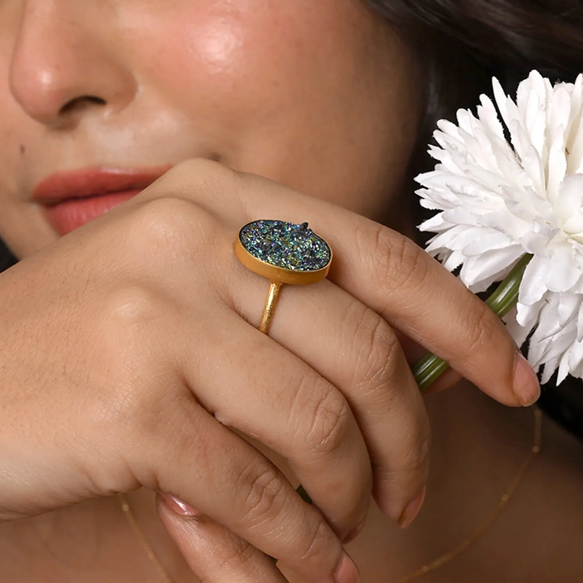 Green Druzy Statement Rings - La Vitá Jewels
