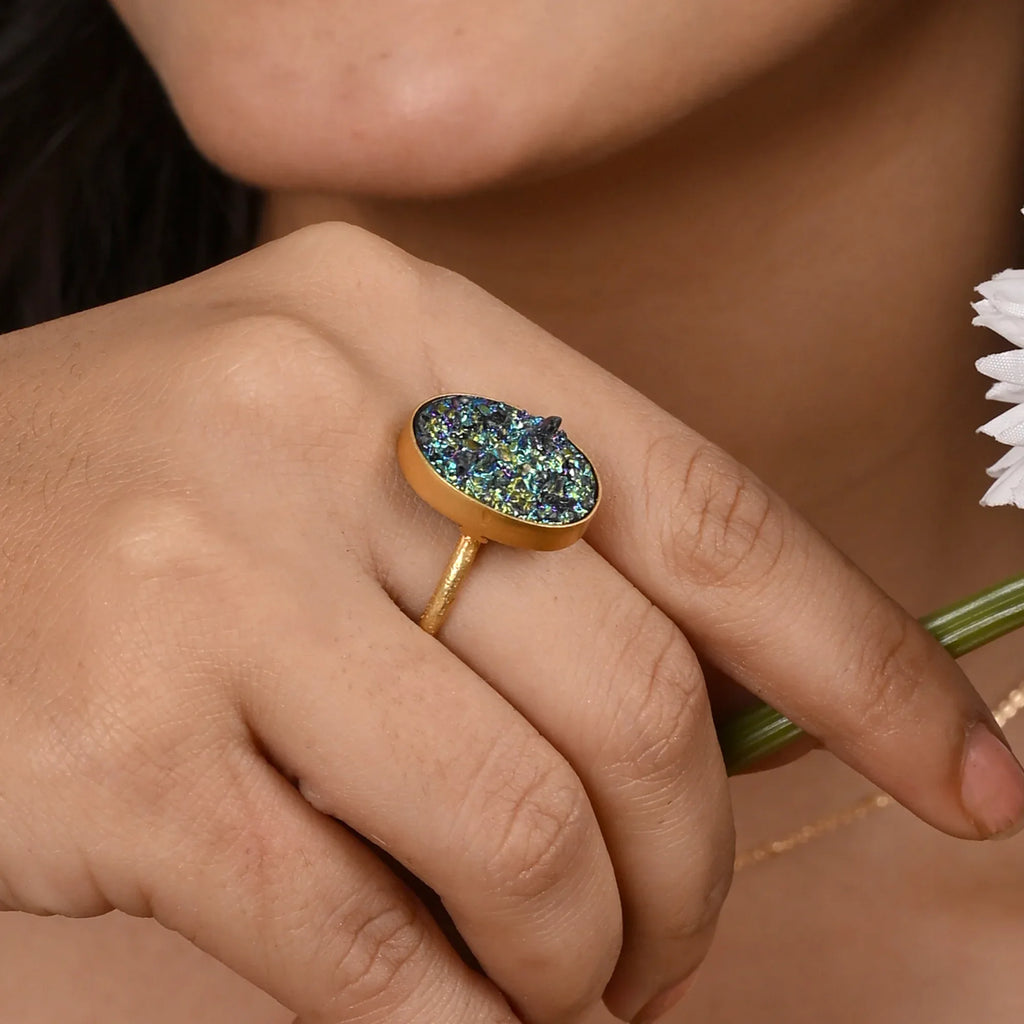 Green Druzy Statement Rings - La Vitá Jewels