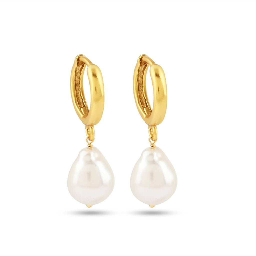 Pearl Dangle Huggie Earrings - La Vitá Jewels