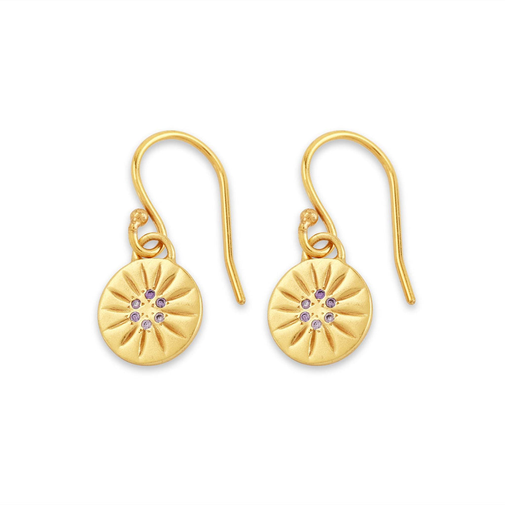 Round Disc Flower Texture Blue CZ Dangle Earrings - La Vitá Jewels