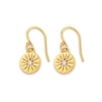 Round Disc Flower Texture Blue CZ Dangle Earrings - La Vitá Jewels