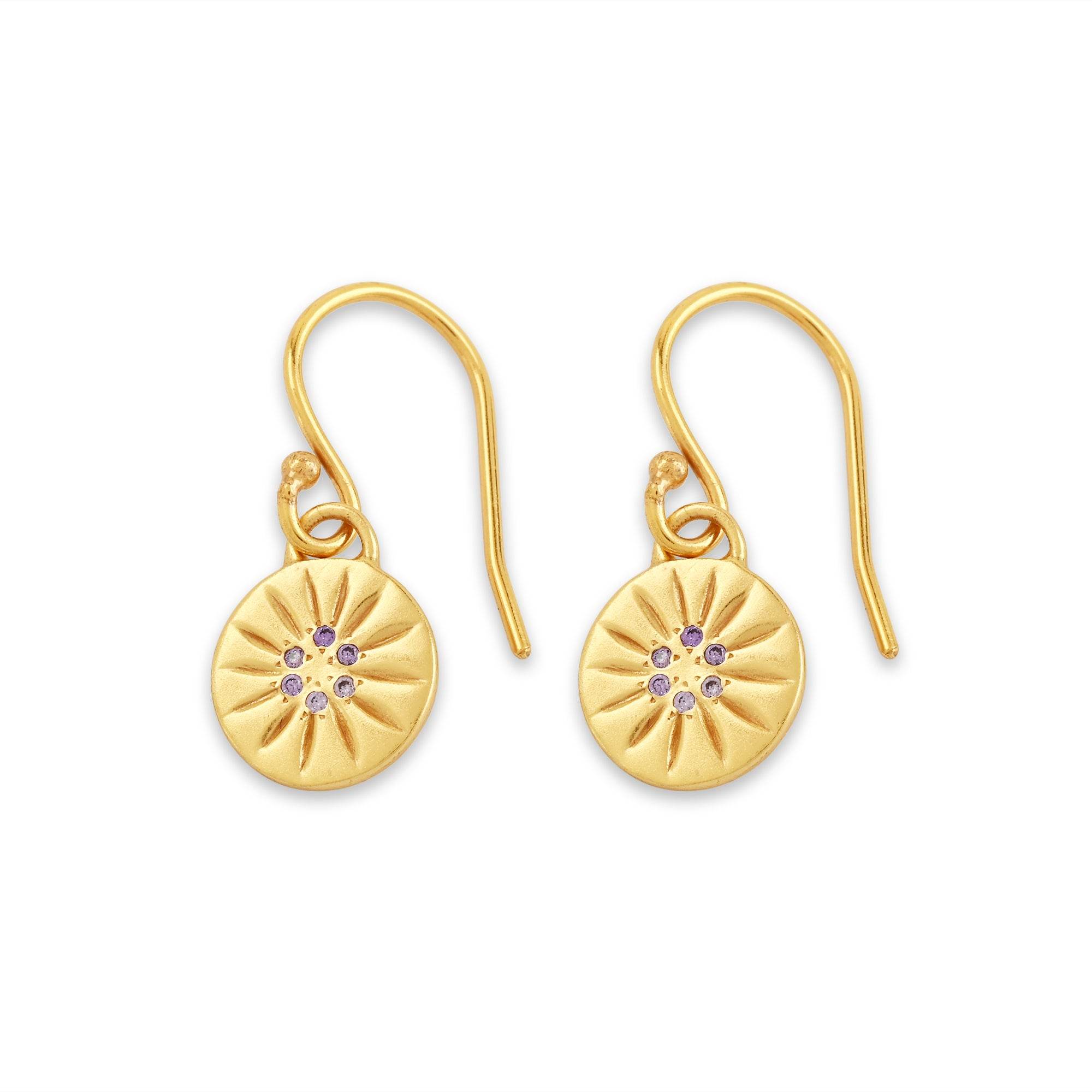 Round Disc Flower Texture Blue CZ Dangle Earrings - La Vitá Jewels