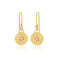 Round Disc Flower Texture Blue CZ Dangle Earrings - La Vitá Jewels