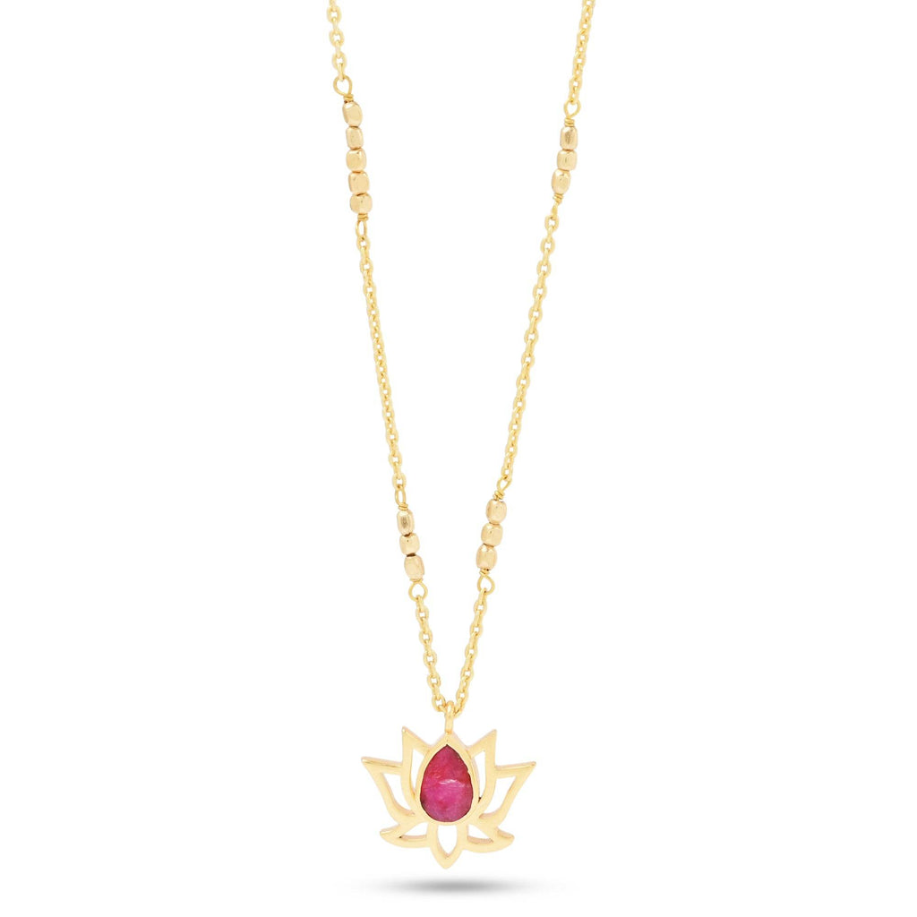 Serene Love Ruby Lotus Necklace - La Vitá Jewels