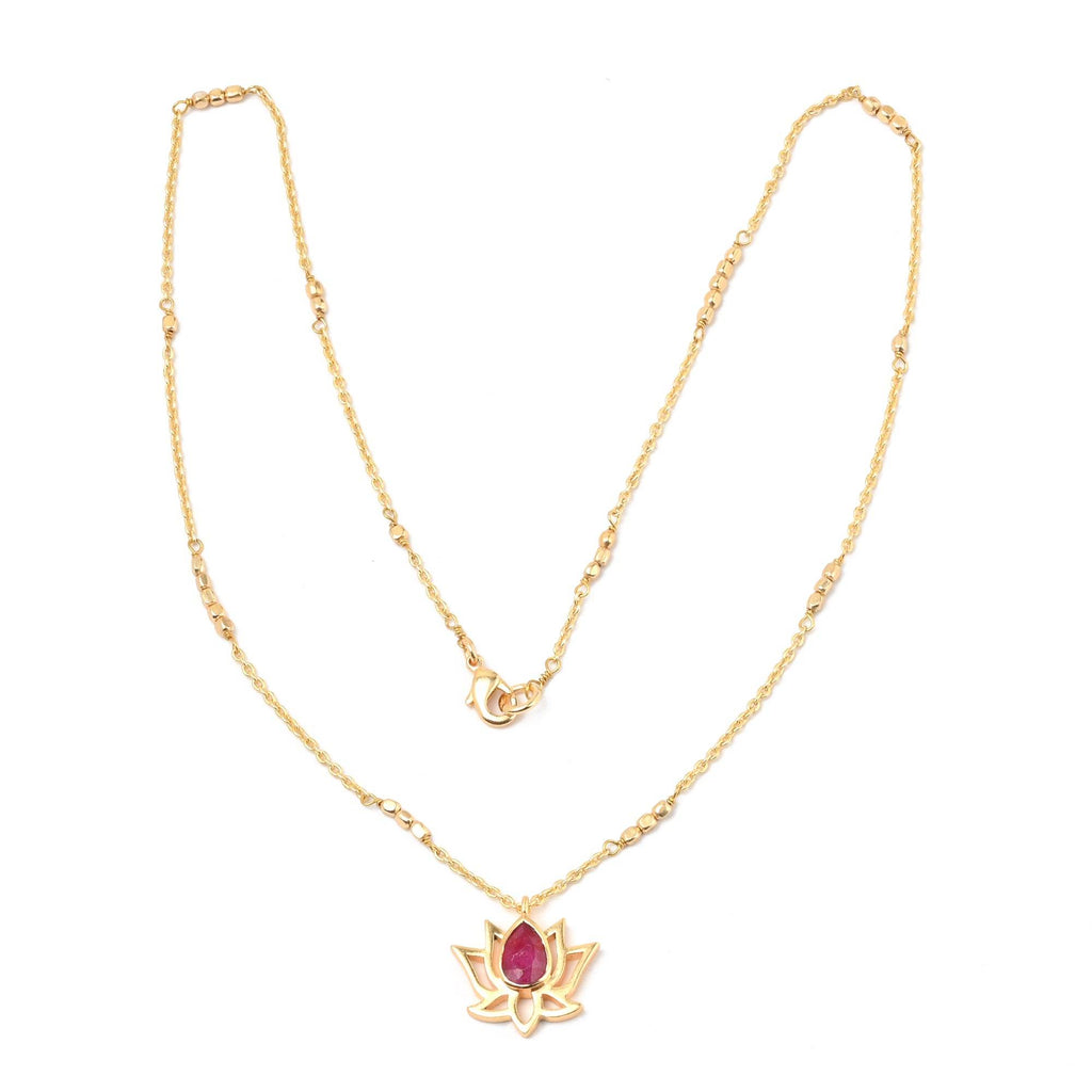 Serene Love Ruby Lotus Necklace - La Vitá Jewels