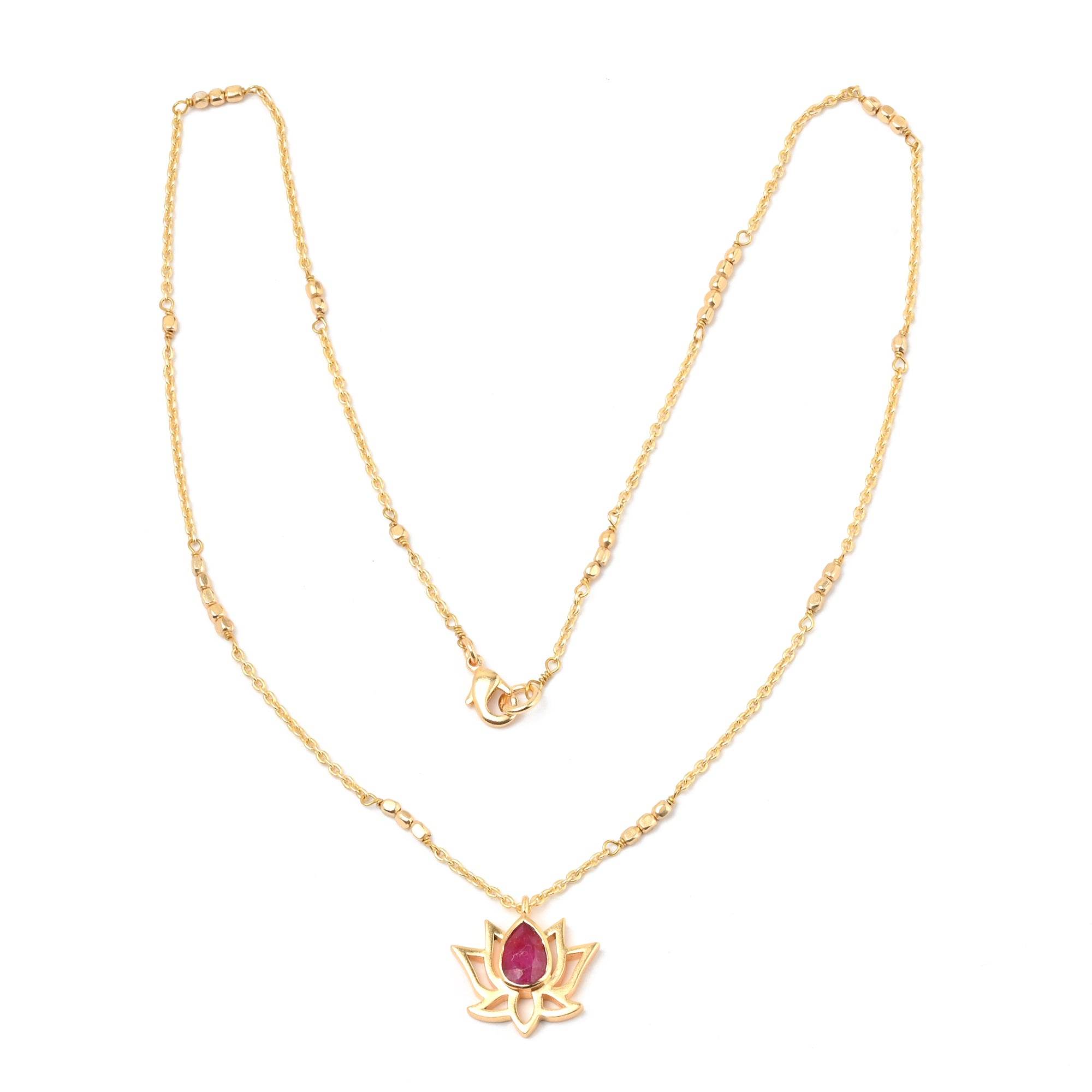 Serene Love Ruby Lotus Necklace - La Vitá Jewels