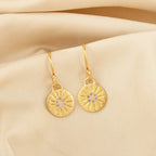 Round Disc Flower Texture Blue CZ Dangle Earrings - La Vitá Jewels