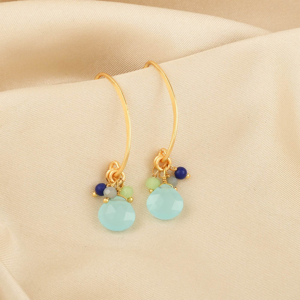 Multi Chalcedony Beads Hoops Earrings - La Vitá Jewels