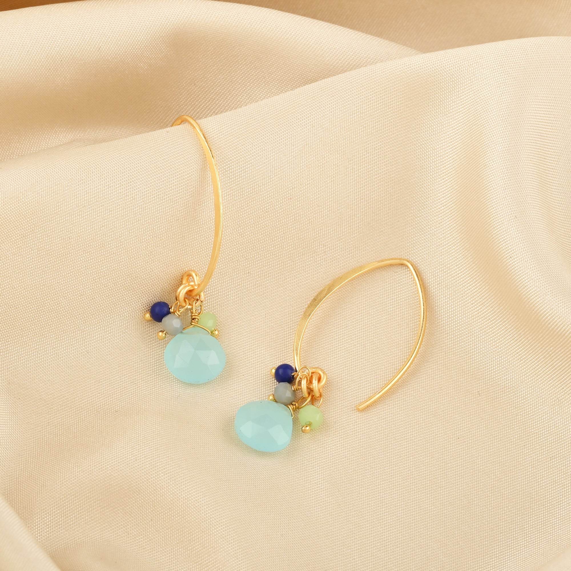 Multi Chalcedony Beads Hoops Earrings - La Vitá Jewels
