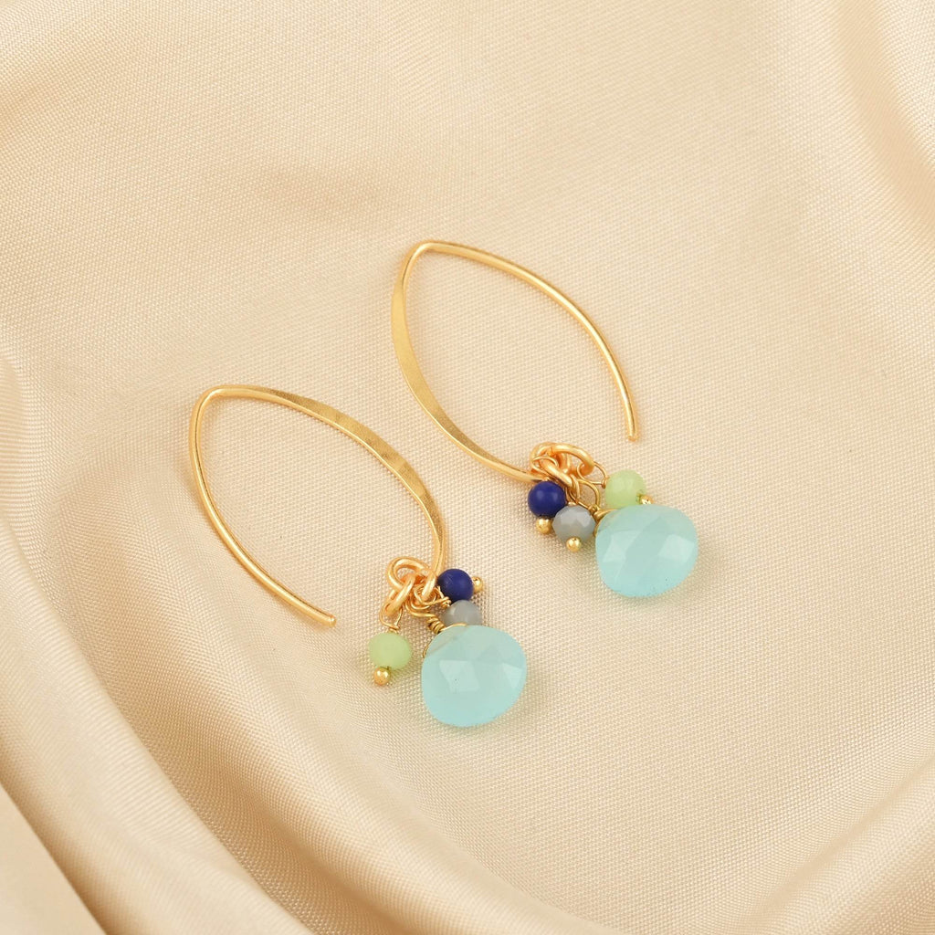Multi Chalcedony Beads Hoops Earrings - La Vitá Jewels