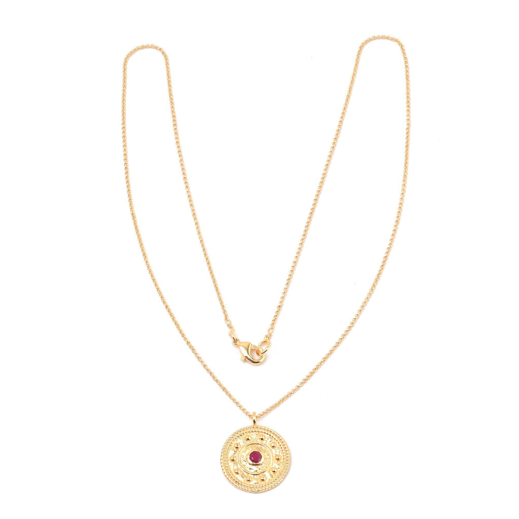 Ruby Gemstone Textured Necklace - La Vitá Jewels