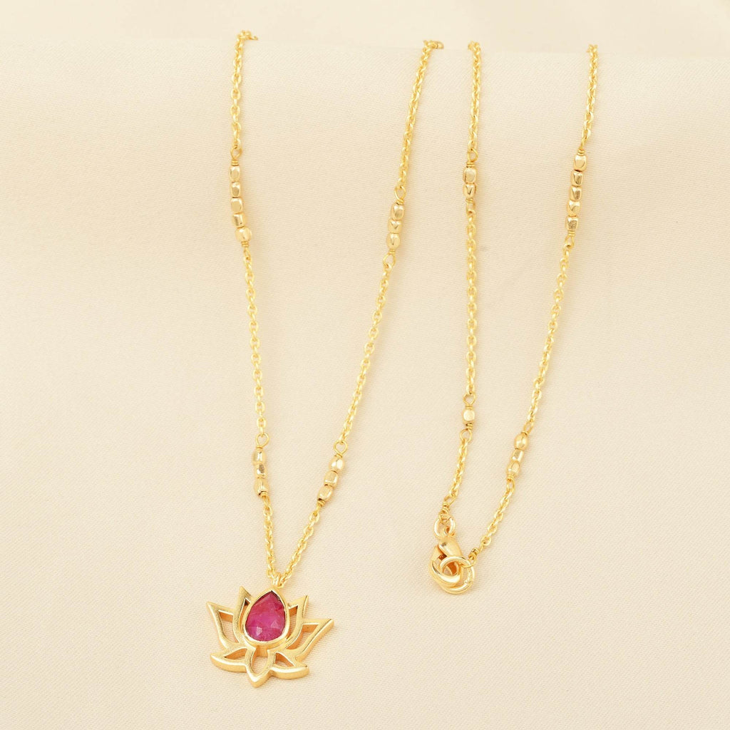 Serene Love Ruby Lotus Necklace - La Vitá Jewels