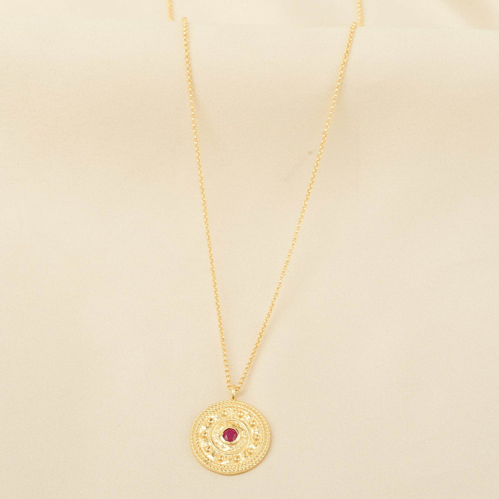 Ruby Gemstone Textured Necklace - La Vitá Jewels