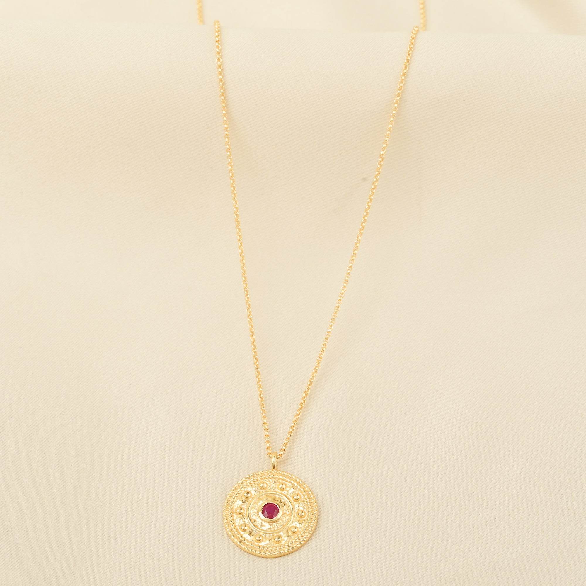 Ruby Gemstone Textured Necklace - La Vitá Jewels