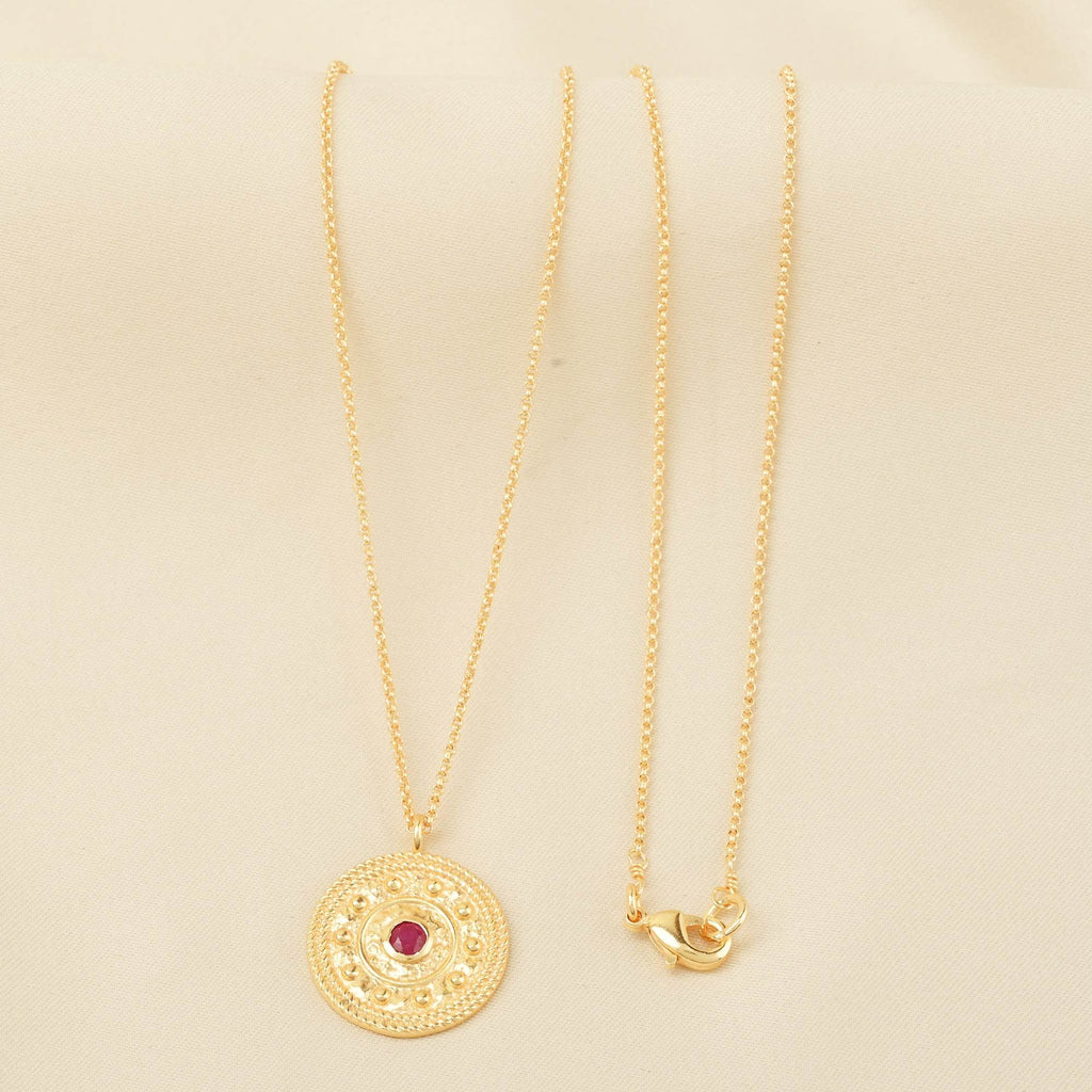 Ruby Gemstone Textured Necklace - La Vitá Jewels