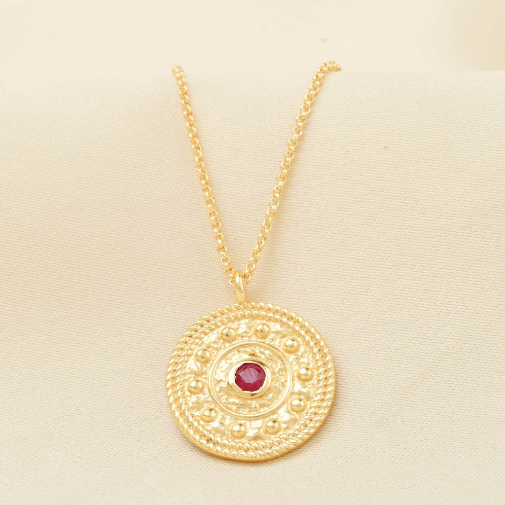 Ruby Gemstone Textured Necklace - La Vitá Jewels