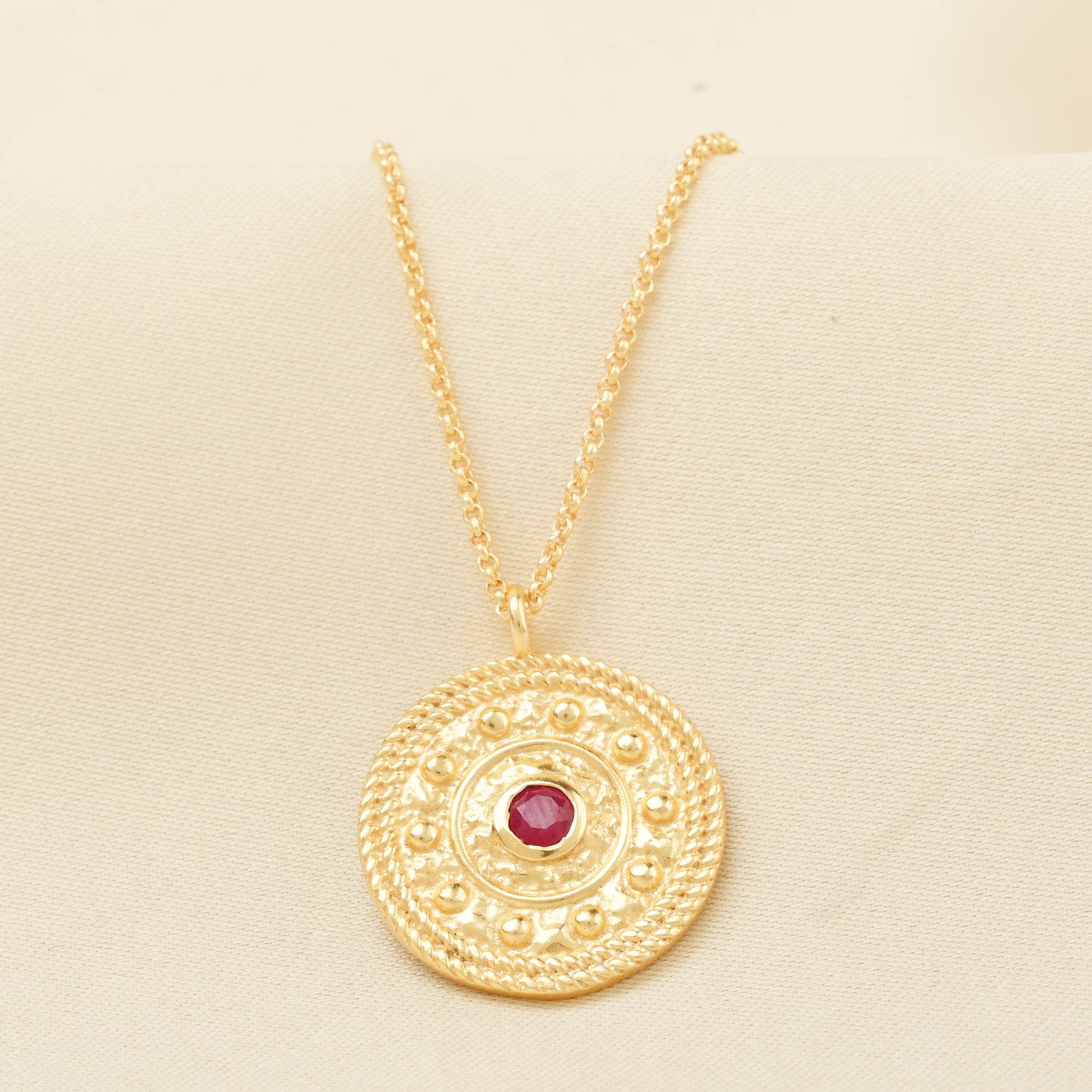 Ruby Gemstone Textured Necklace - La Vitá Jewels