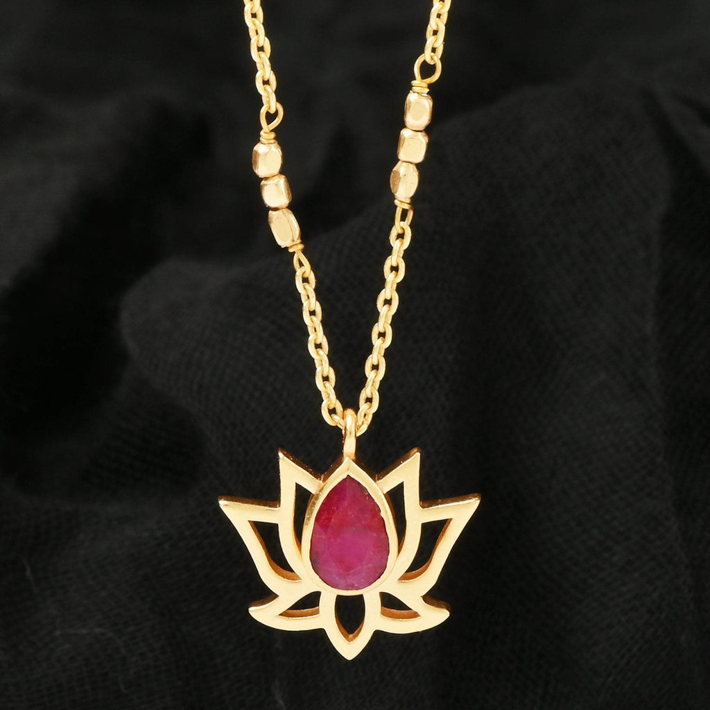 Serene Love Ruby Lotus Necklace - La Vitá Jewels