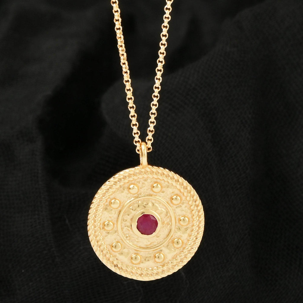 Ruby Gemstone Textured Necklace - La Vitá Jewels