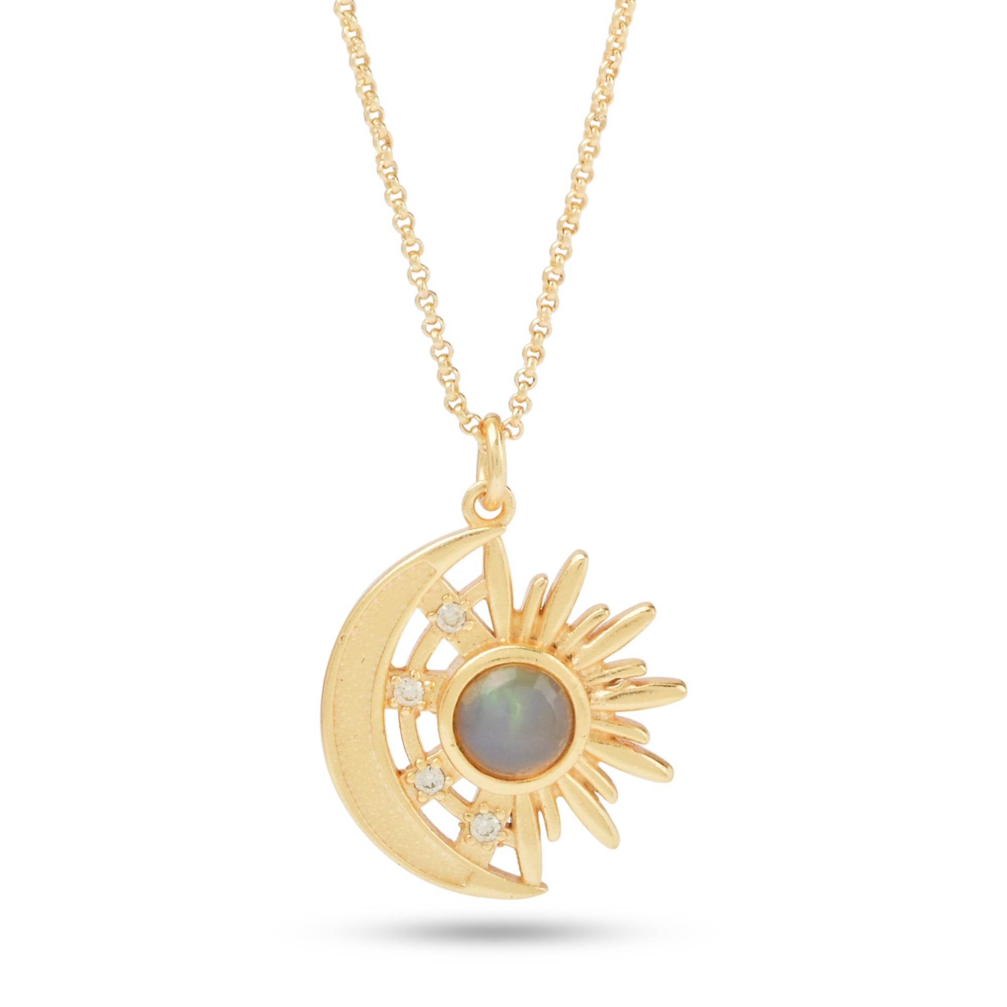 Sun and Moon with Ethiopian Opal, White CZ Necklaces - La Vitá Jewels