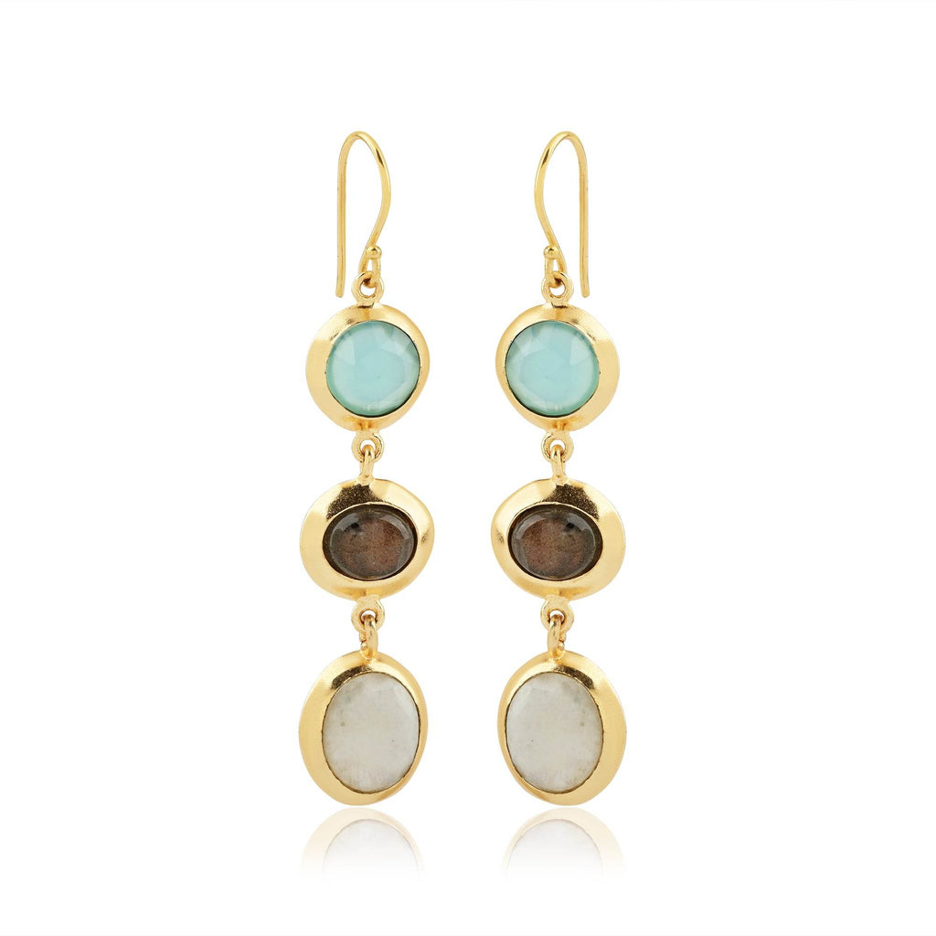 Tarang Aqua, Labradorite, and Rainbow Earrings - La Vitá Jewels