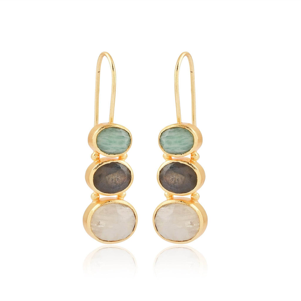 Rainbow, Labradorite, and Amazonite Earrings - La Vitá Jewels