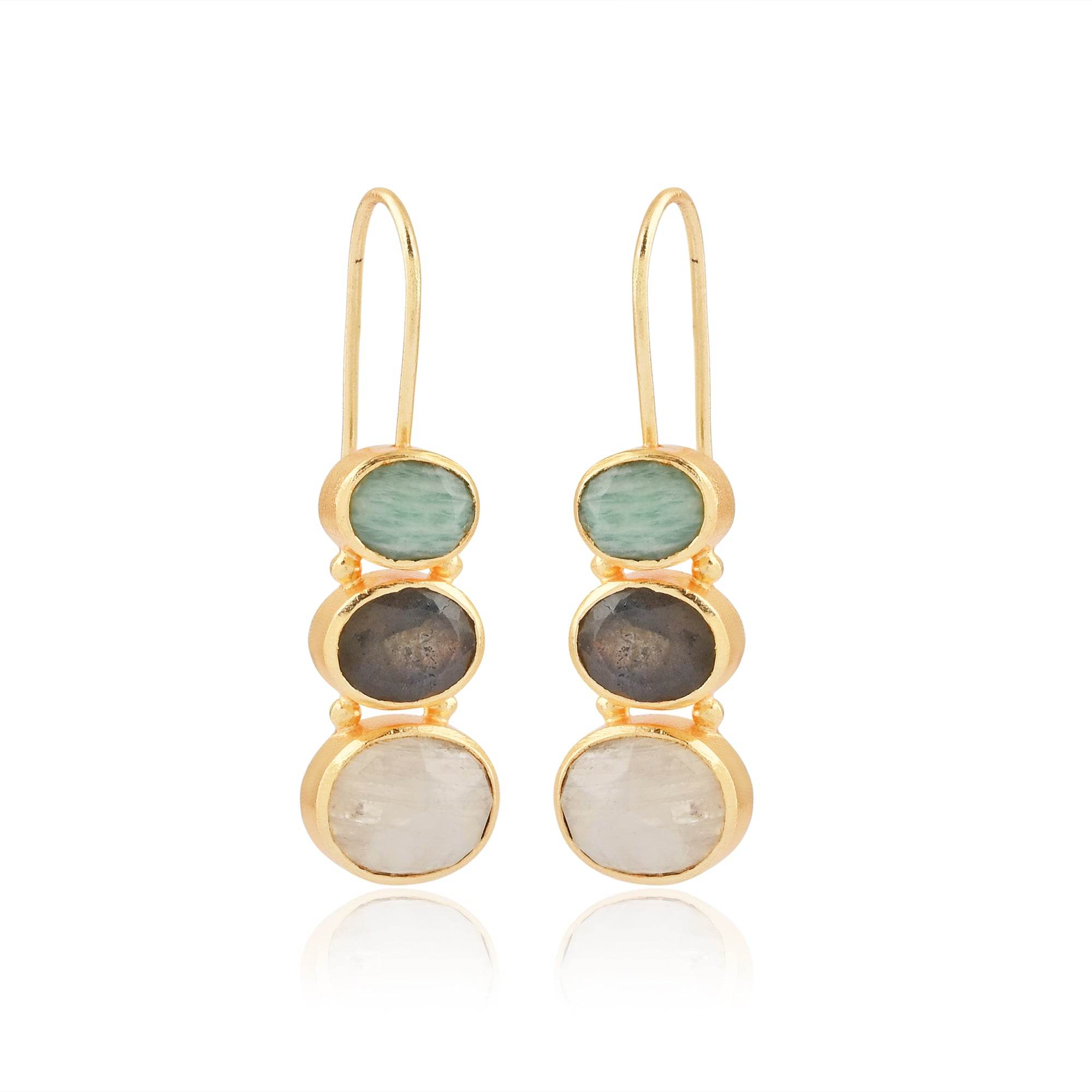Rainbow, Labradorite, and Amazonite Earrings - La Vitá Jewels