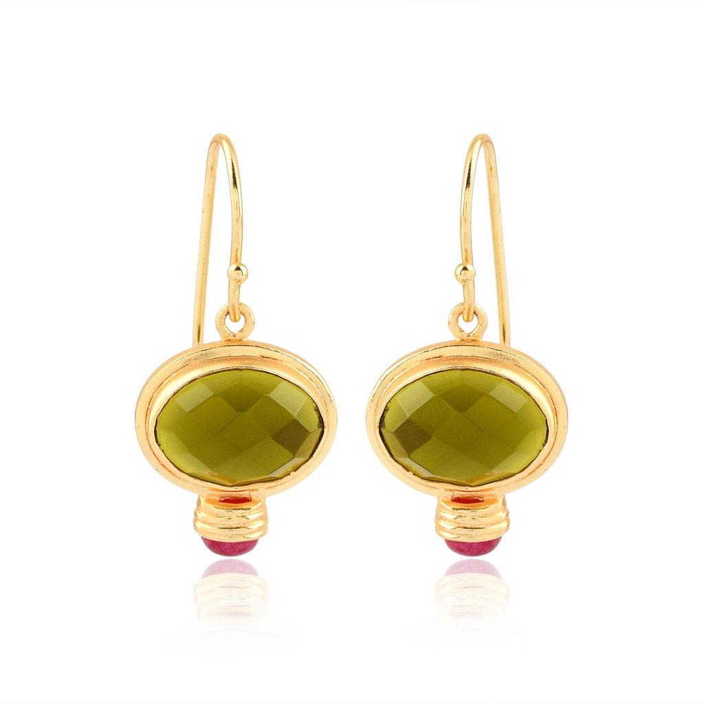 Green Tourmaline and Ruby Dangle Earrings - La Vitá Jewels