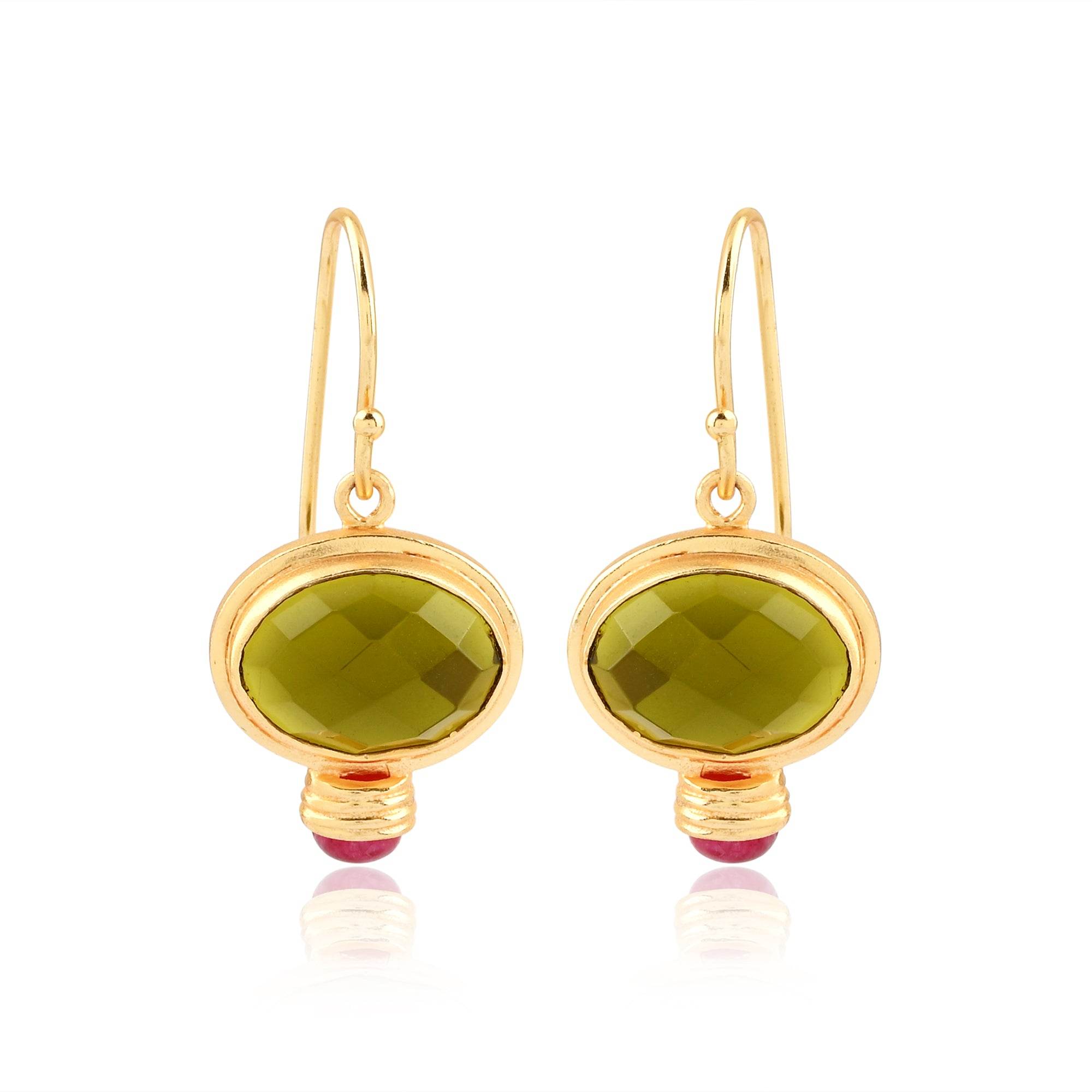 Green Tourmaline and Ruby Dangle Earrings - La Vitá Jewels