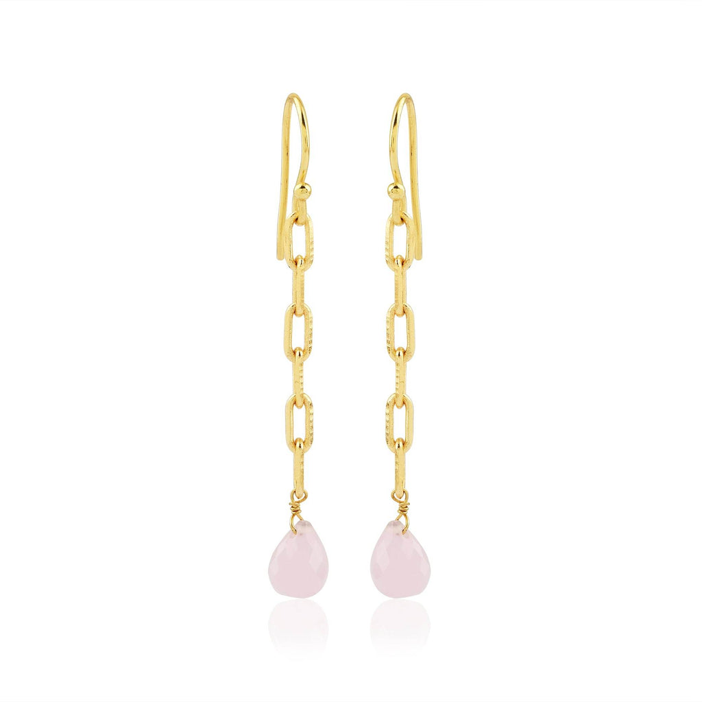 Aqua Chalcedony and Rose Quartz Chain Earrings - La Vitá Jewels