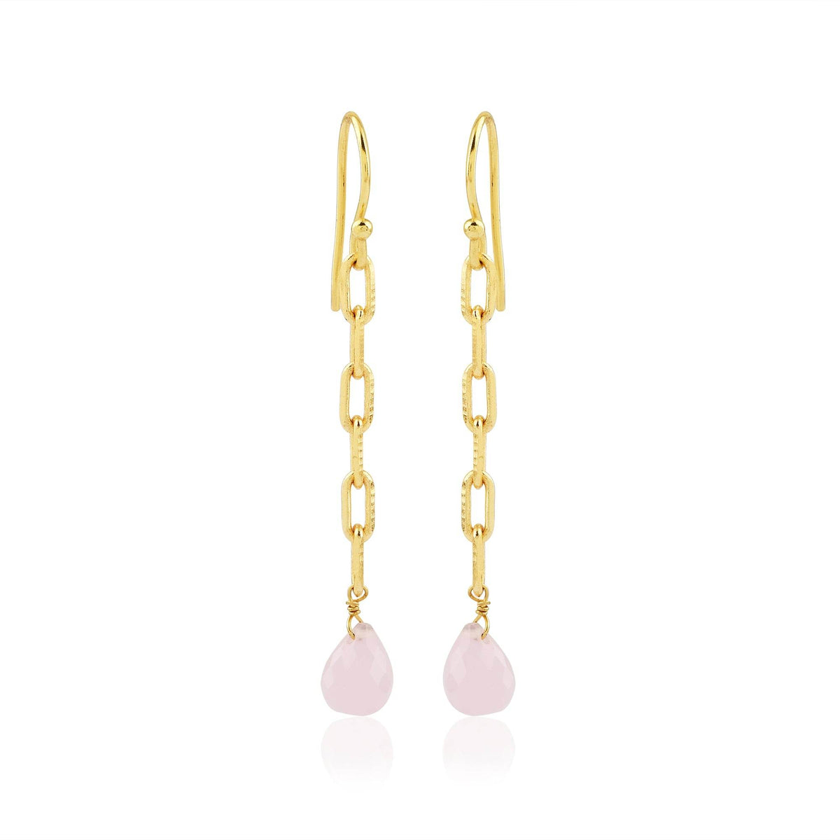 Aqua Chalcedony and Rose Quartz Chain Earrings - La Vitá Jewels