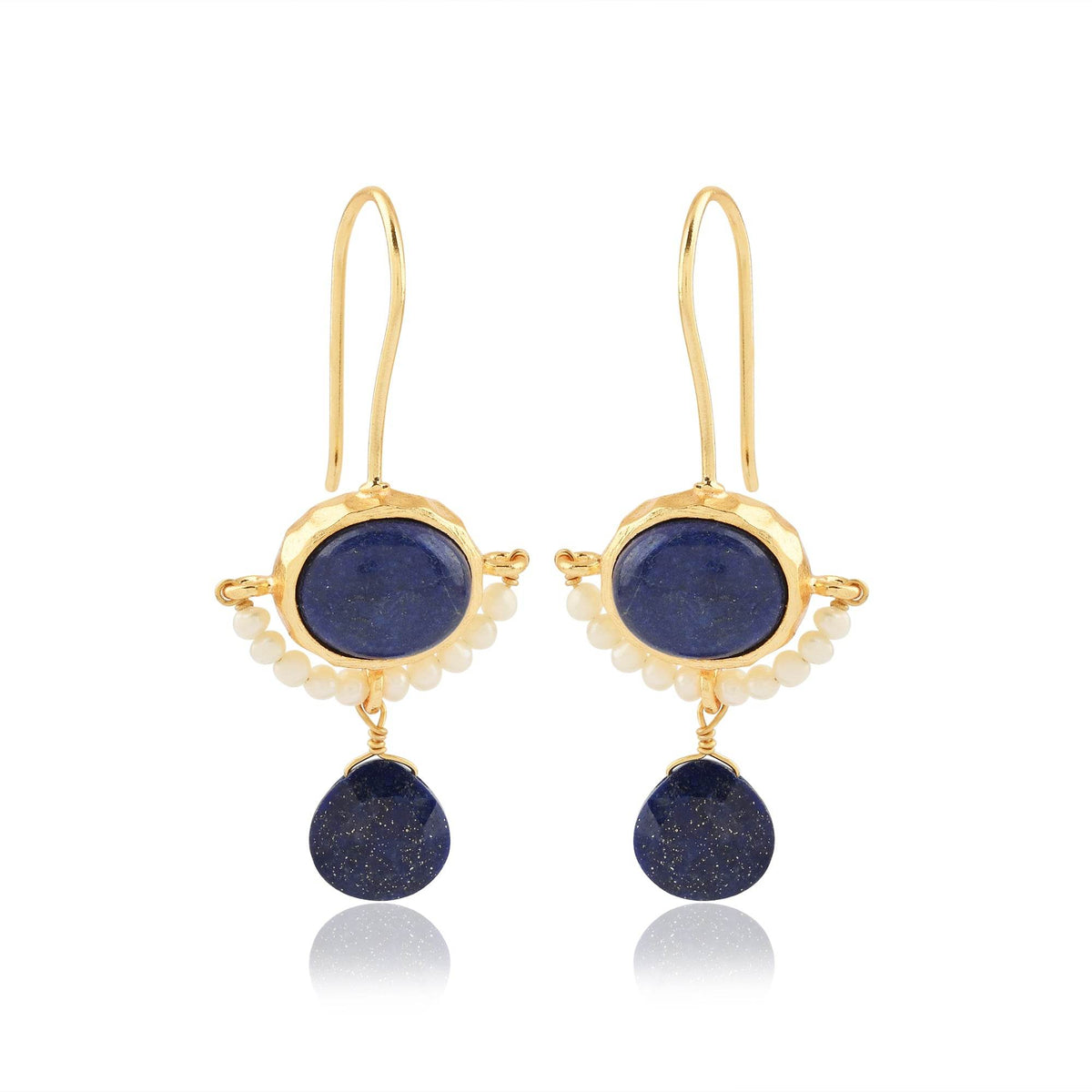 Lapis Lazuli with Natural Pearl Earrings - La Vitá Jewels