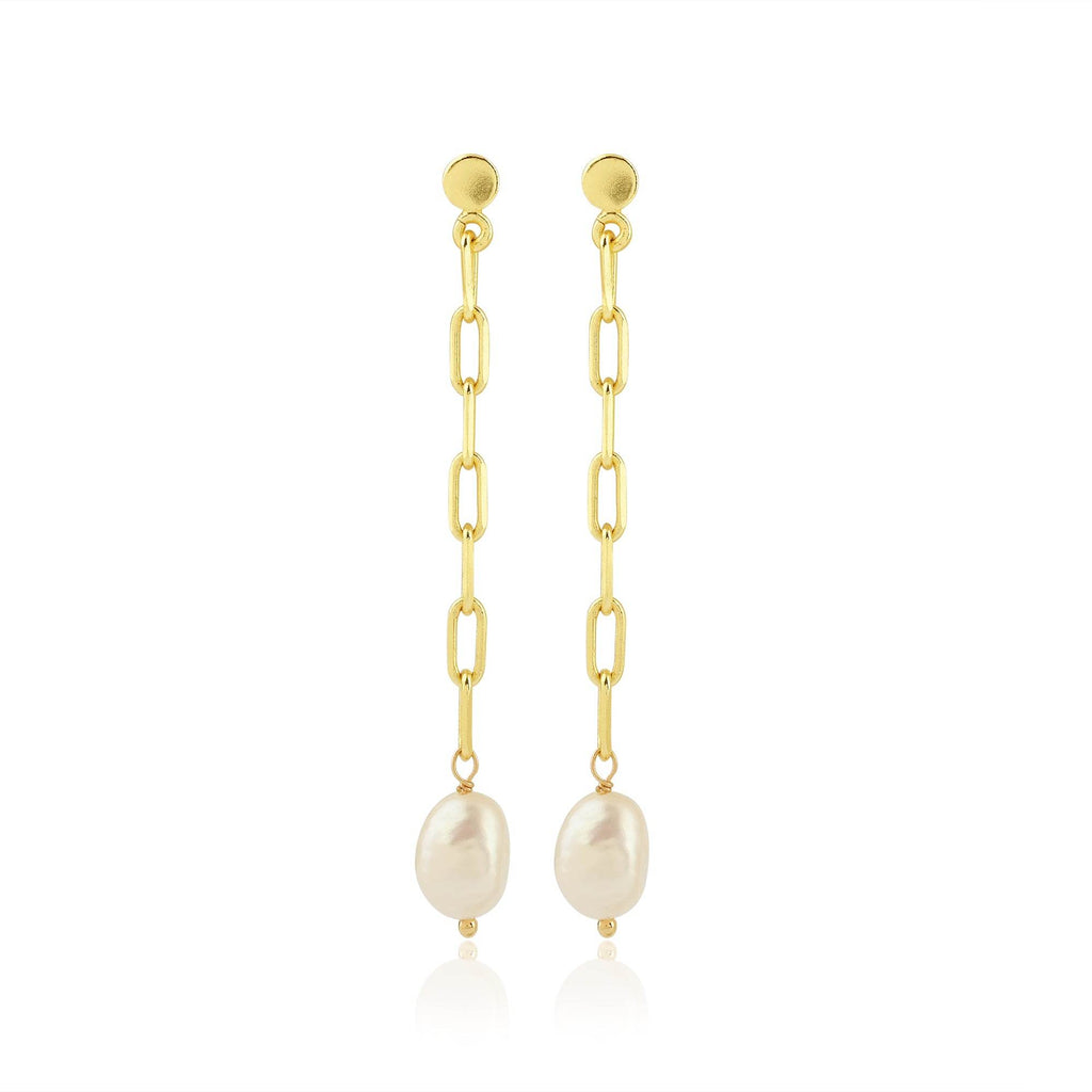 Pearl with Paper Clip Chain Dangle Earring - La Vitá Jewels