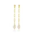 Pearl with Paper Clip Chain Dangle Earring - La Vitá Jewels