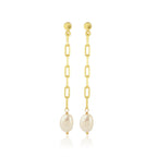 Pearl with Paper Clip Chain Dangle Earring - La Vitá Jewels