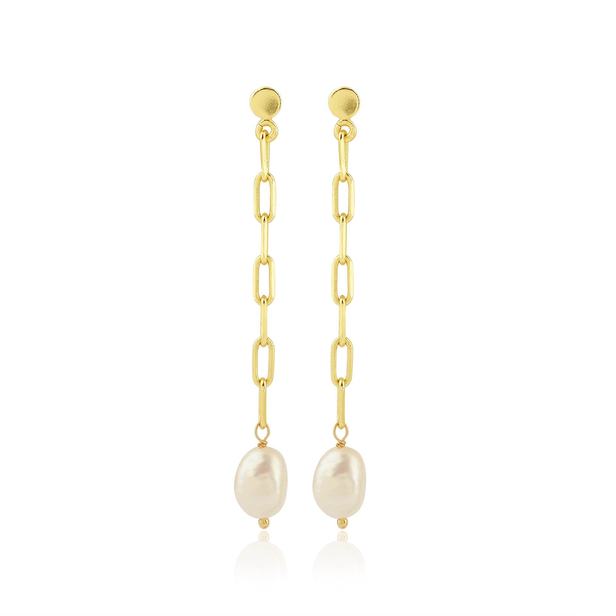 Pearl with Paper Clip Chain Dangle Earring - La Vitá Jewels