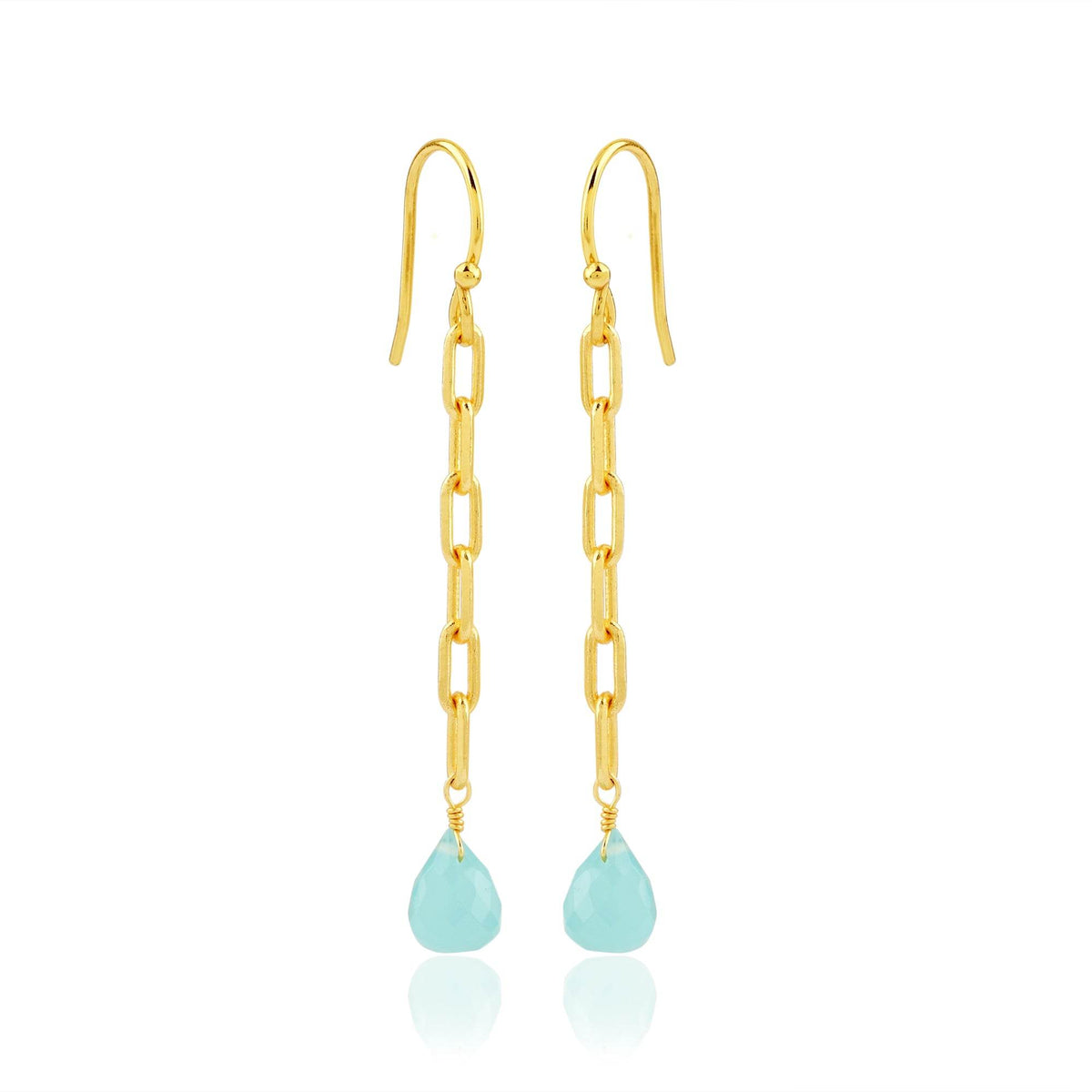 Aqua Chalcedony and Rose Quartz Chain Earrings - La Vitá Jewels