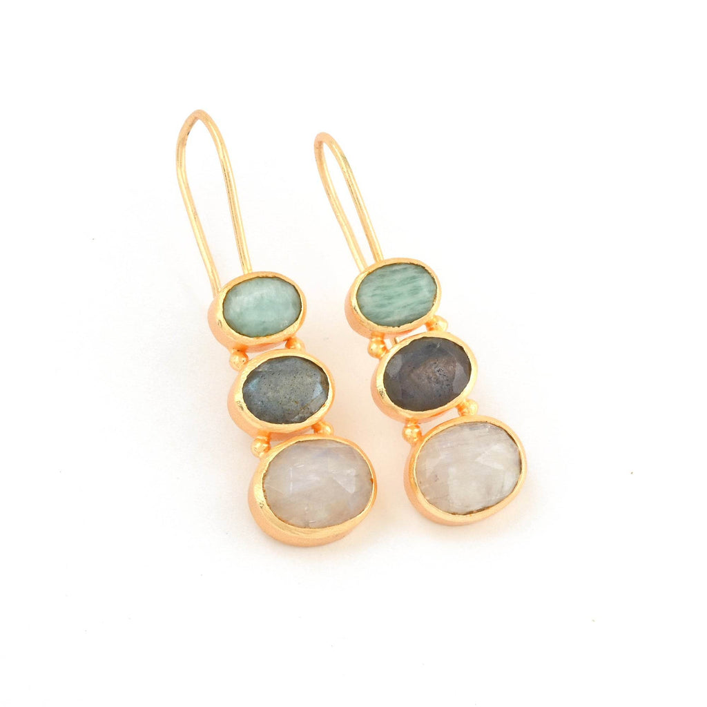 Rainbow, Labradorite, and Amazonite Earrings - La Vitá Jewels