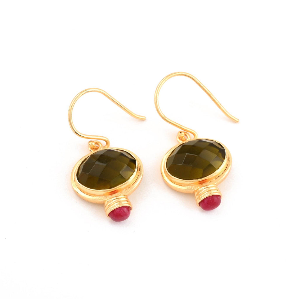 Green Tourmaline and Ruby Dangle Earrings - La Vitá Jewels