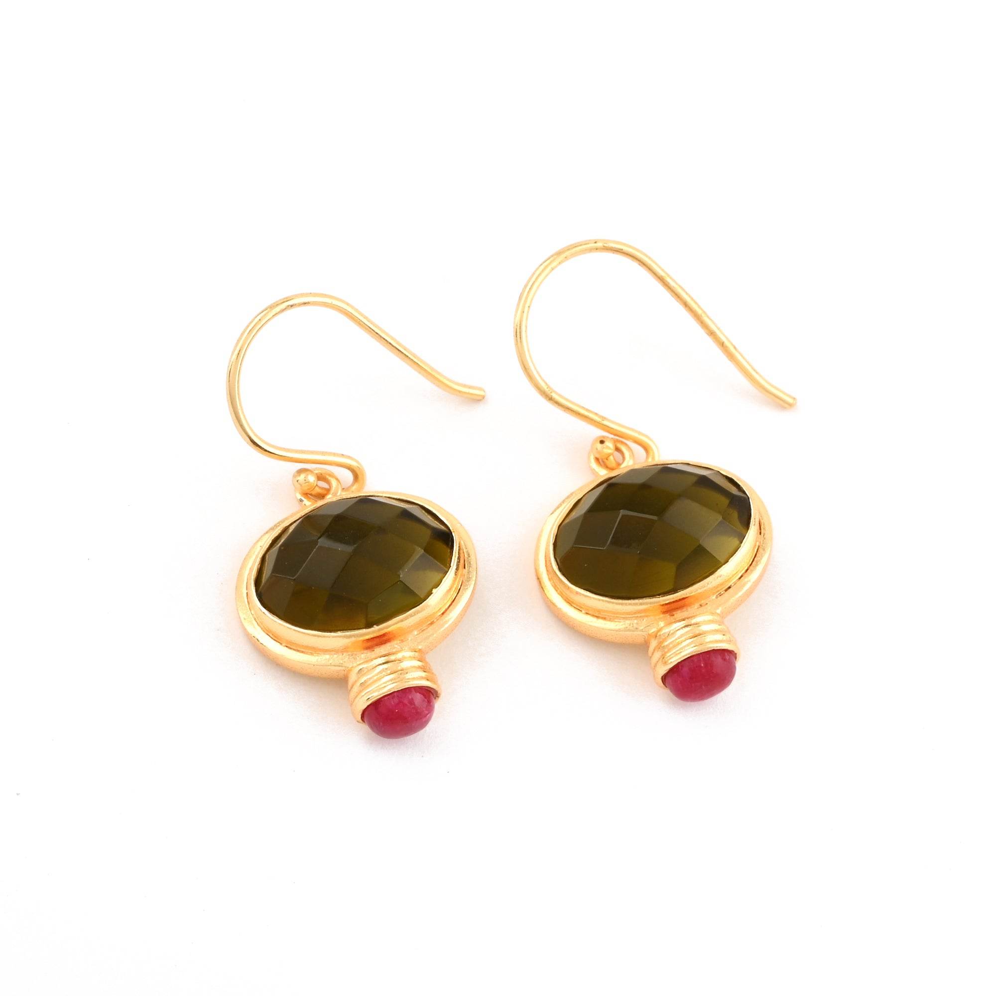 Green Tourmaline and Ruby Dangle Earrings - La Vitá Jewels