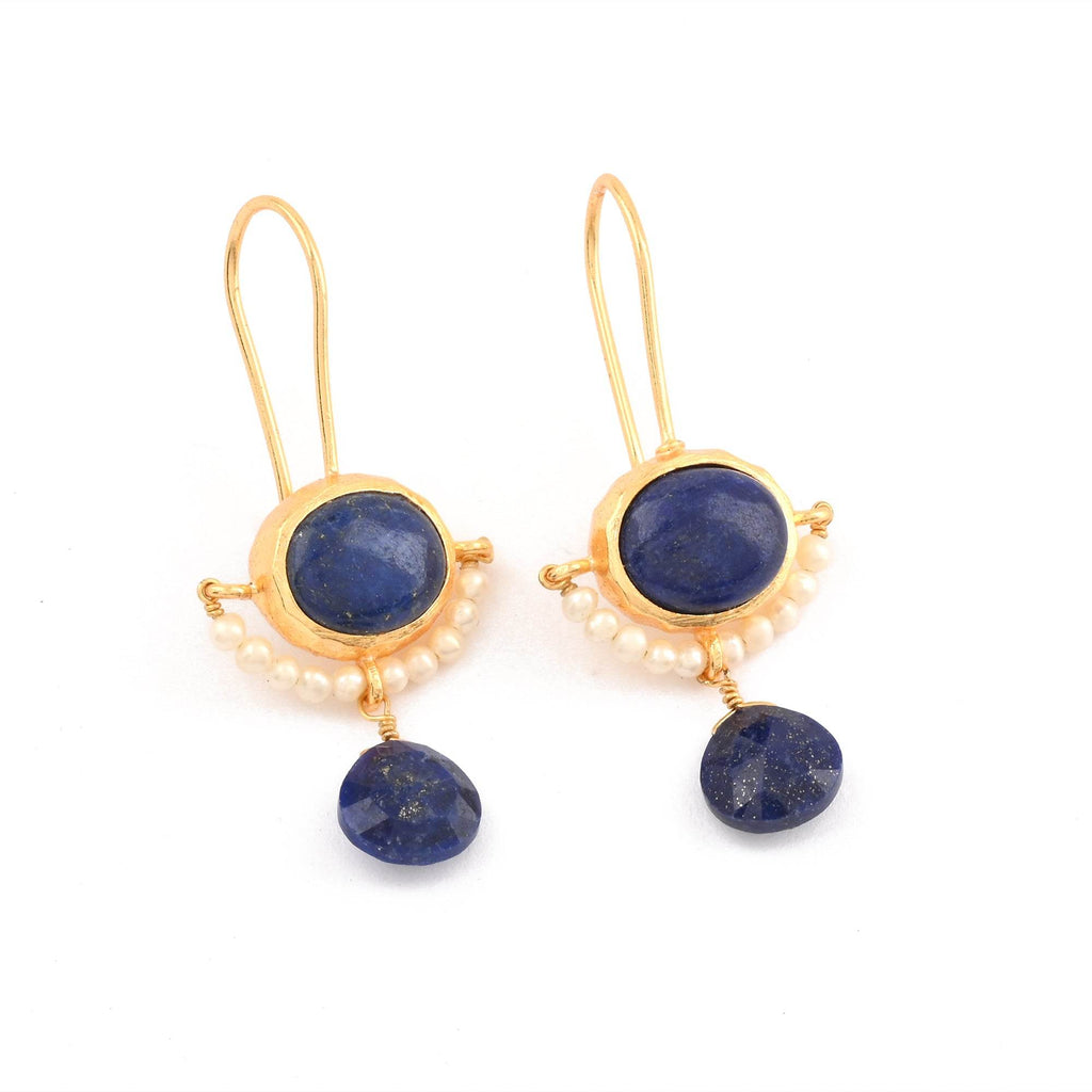 Lapis Lazuli with Natural Pearl Earrings - La Vitá Jewels