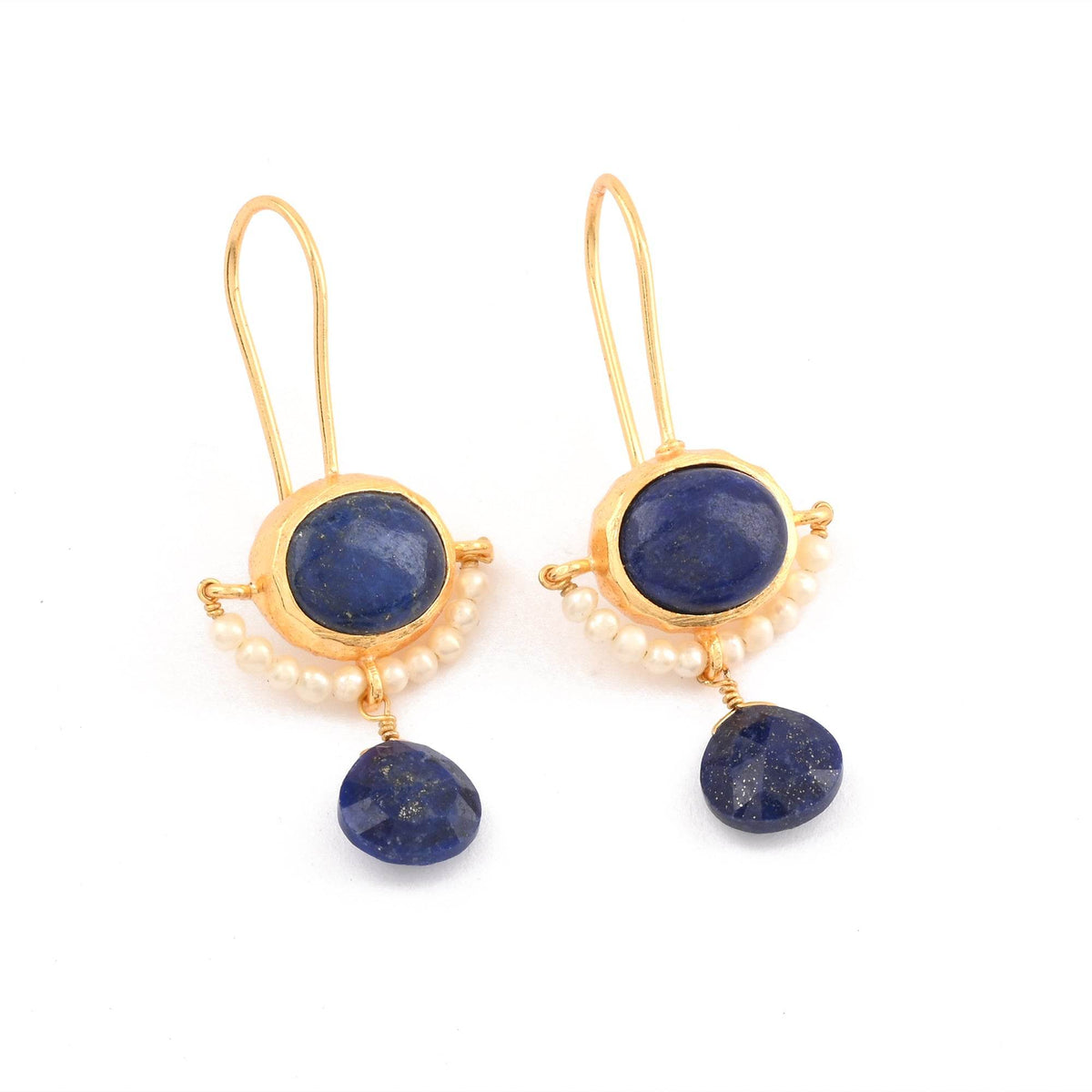 Lapis Lazuli with Natural Pearl Earrings - La Vitá Jewels