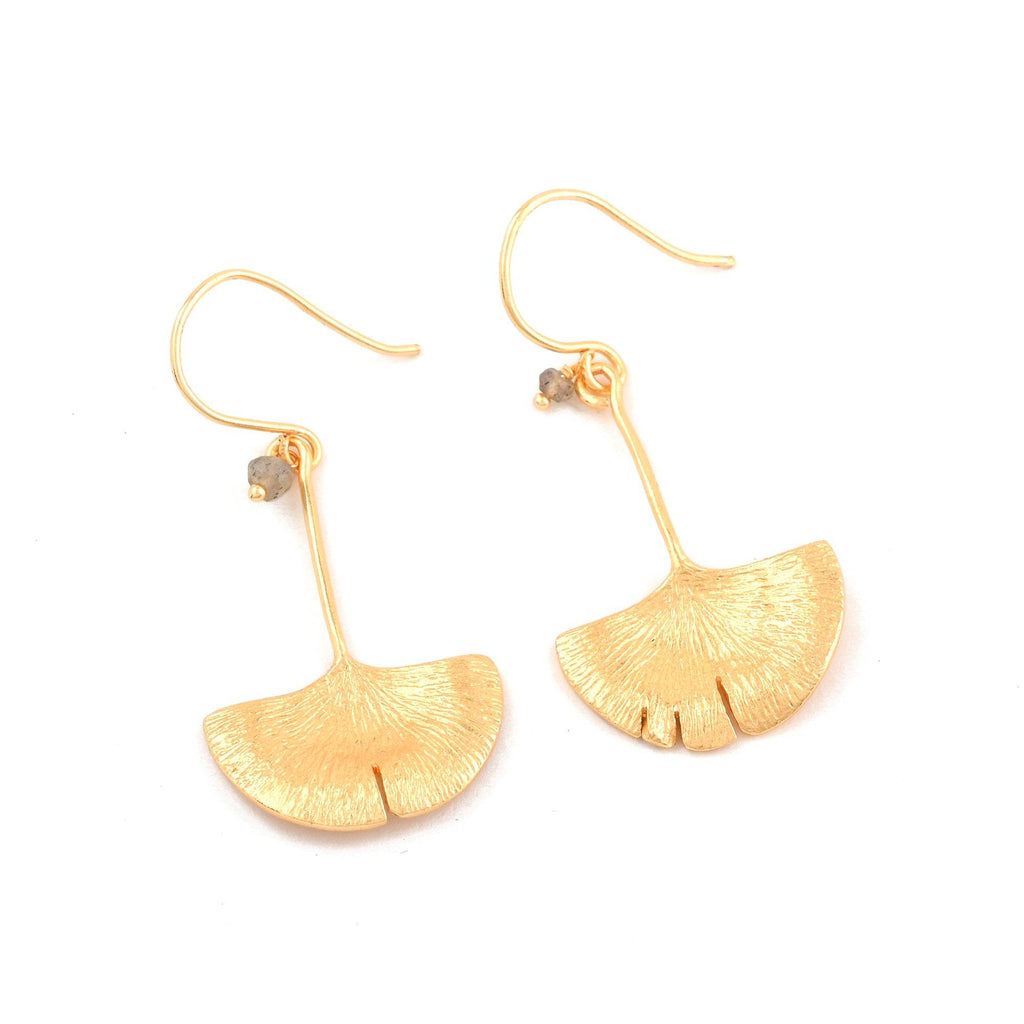 Biloba-Gingko Leaf with Labradorite Dangle Earrings - La Vitá Jewels